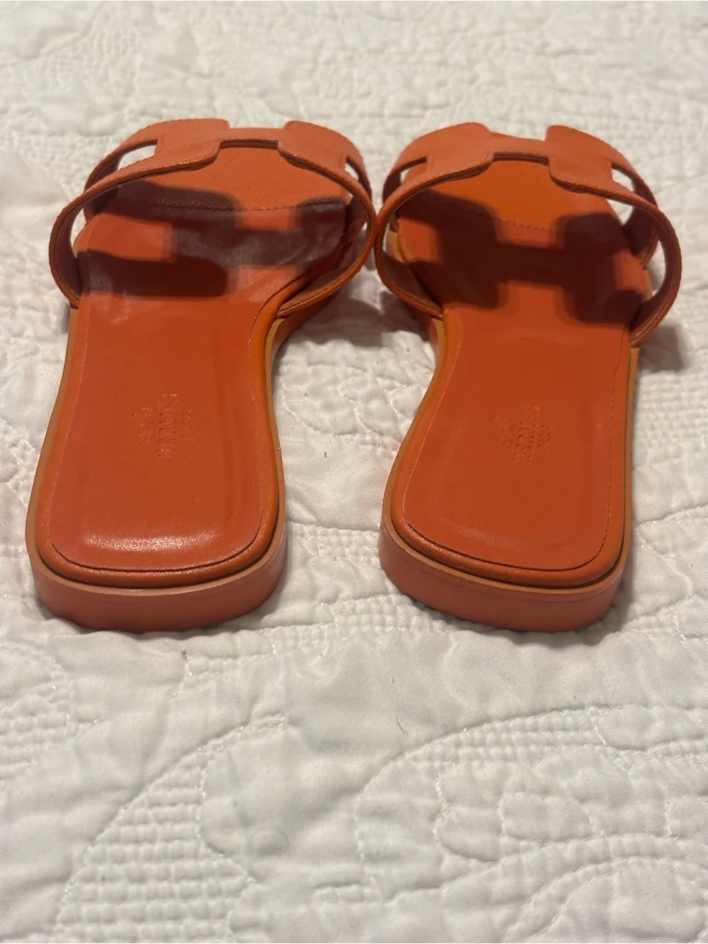 Hermes Orange Enamel Oran Leather Slide Sandals - Picture 8 of 12